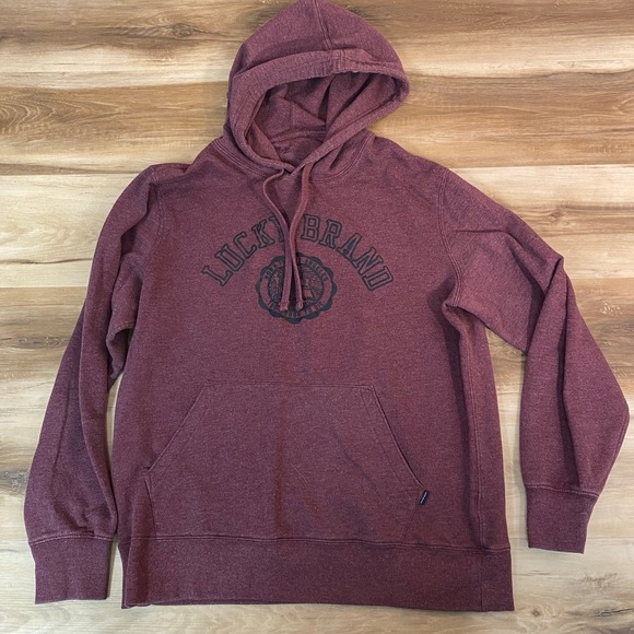 Lucky Brand Hoodie Mens Large Burgundy Pullover Sweatshirt Venice Burnout - Picture 2 of 8